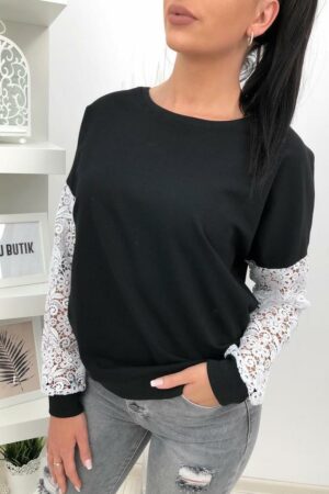 Дамска блуза с дантелени ръкави цвят черно код B0021