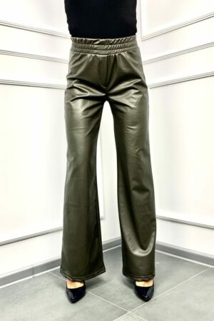 Дамски широк панталон от еко кожа в зелен цвят код PN0002-1