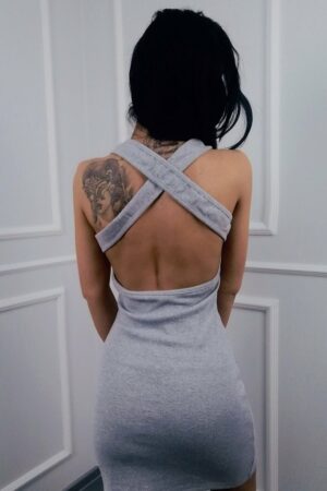 Дамска рокля с кройка по тялото цвят сив код R0093-1