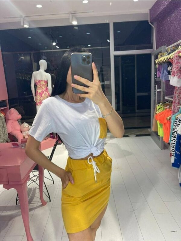 Дамски комплект блуза с пола в жълт цвят код R0063-1