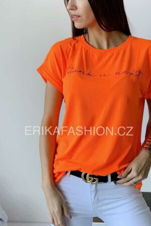 Дамска тениска с надпис цвят оранжев код T0016-5