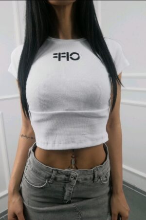 Дамска къса тениска с бродерия OFF в бял цвят код T0099-2
