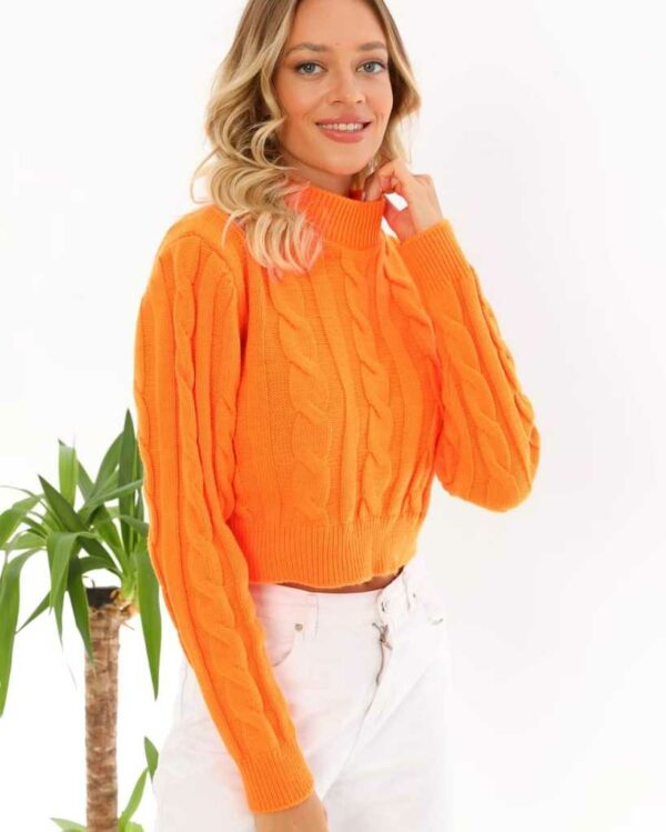Дамски скъсен пуловер в оранжев цвят код B0144-1