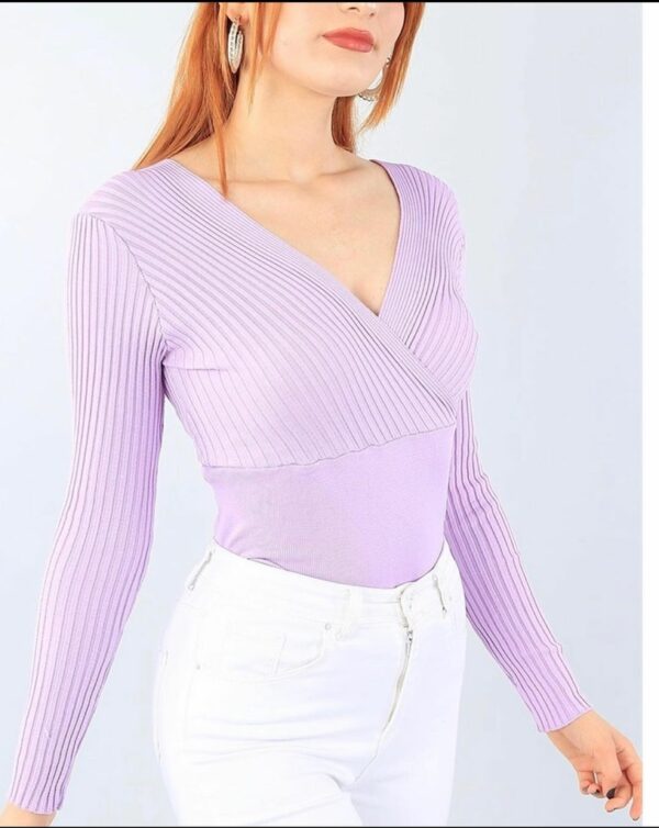 Дамска плетена блуза прегърниме цвят лилаво код B0019