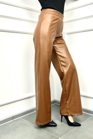 Дамски широк панталон от еко кожа в светлокафяв цвят код PN0002-5