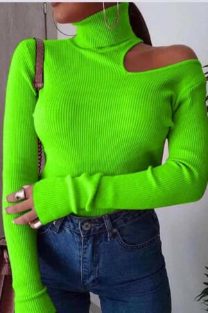 Дамска блуза с голо рамо в цвят зелен неон код B0163-3