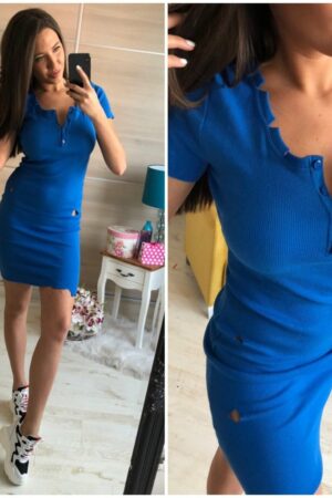Дамска рокля с копчета отпред цвят синьо код R0003/1