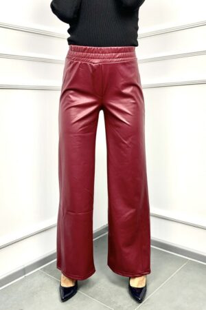 Дамски широк панталон от еко кожа в цвят бордо код PN0002-3