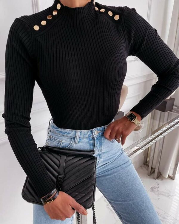 Дамски пуловер с капси в черен цвят код B0152-1