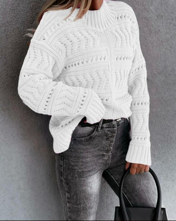 Дамски плетен пуловер в бял цвят код J0007-1