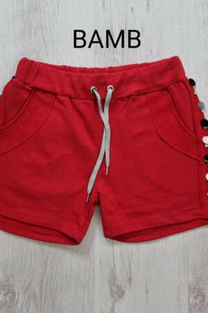 Дамски къс панталон с пайети червен цвят код KP0009-1