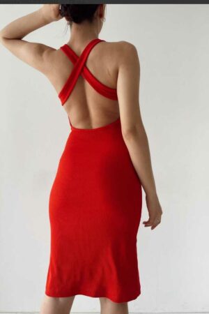 Дамска спортно-елегантна рокля цвят червено код R0091-1