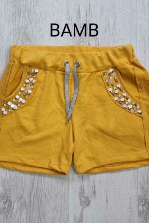 Дамски къс панталон с пайети горчица цвят код KP0009-3