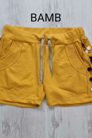 Дамски къс панталон с пайети горчица цвят код KP0009-2