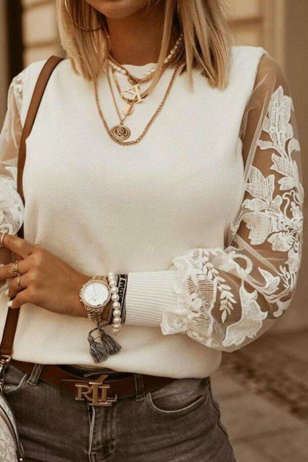Дамска блуза с дантелени ръкави B0190