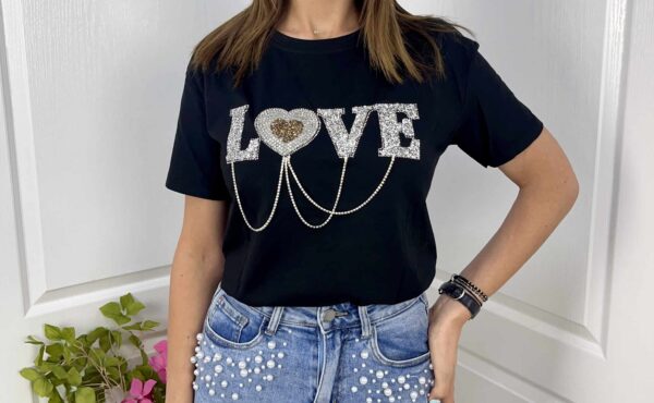 Дамска тениска Love черна T0444 - Image 2