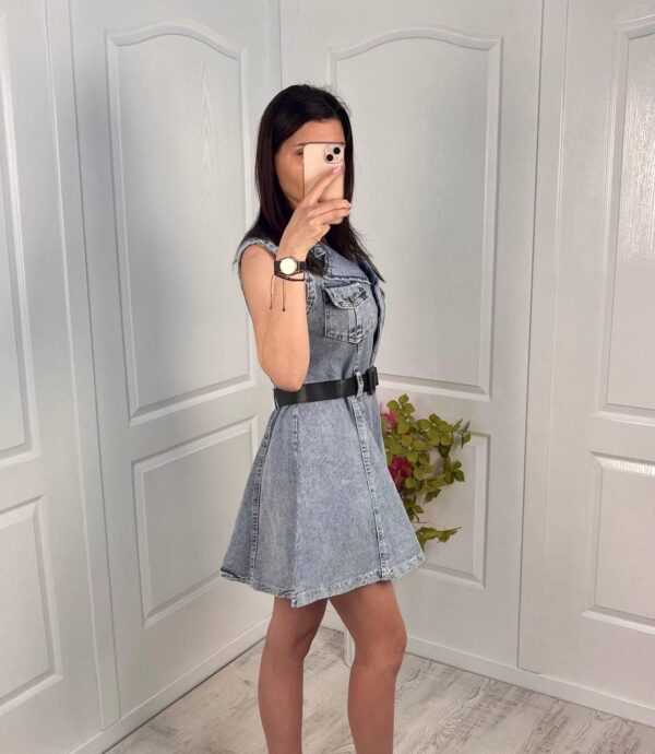 Дамска дънкова рокля с колан -R0360 - Image 3